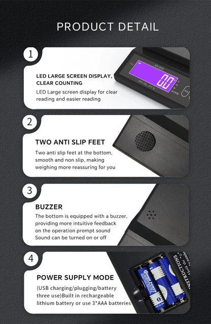Digital Electronic Kitchen Scale 5kg/0.1g 10kg/1g Stainless Steel Rechargeable High Accurate  Auto Power Off Unit Conversion