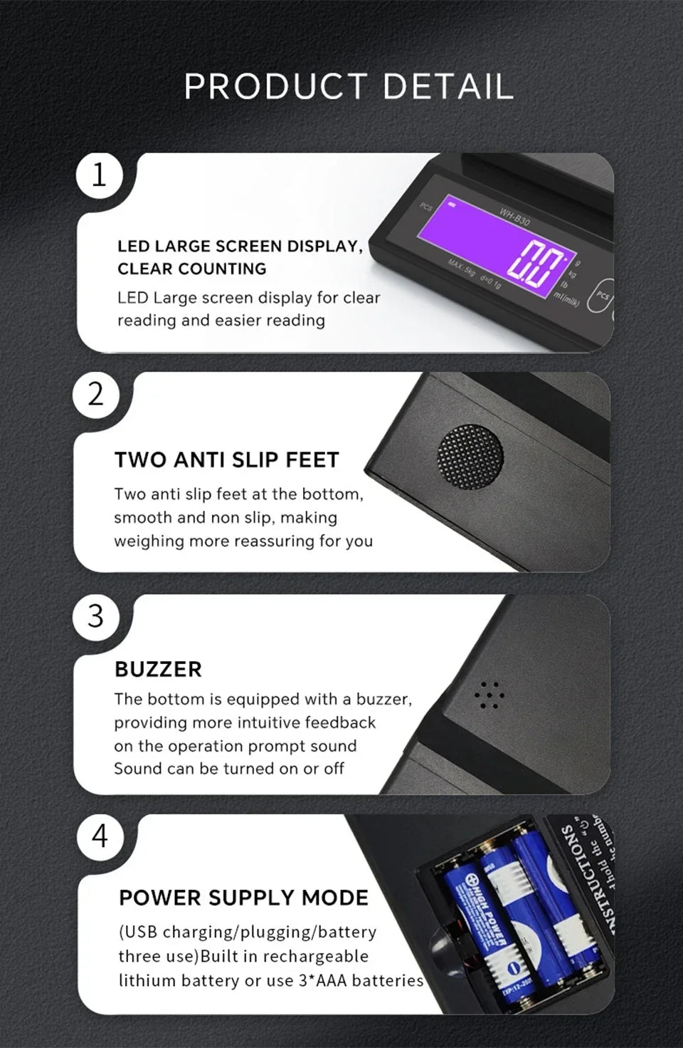 Digital Electronic Kitchen Scale 5kg/0.1g 10kg/1g Stainless Steel Rechargeable High Accurate  Auto Power Off Unit Conversion