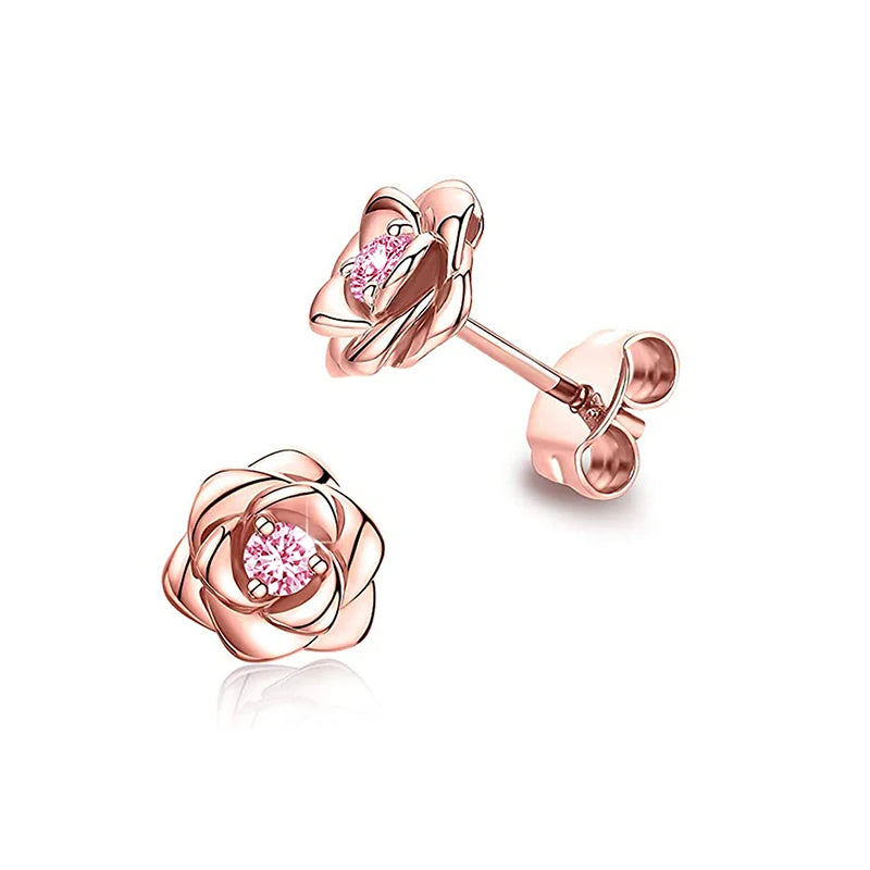 Heart Stud Earrings Cubic Zirconia Sparkling Wedding - Smarsty