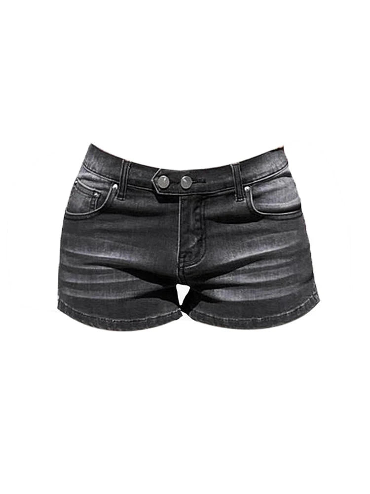 Women's Grey Denim Shorts Low Waist Mini Jeans Shorts 2000s Vintage 90s Y2k Emo Cowboy Short Pants Harajuku Clothes Summer 2024 - Smarsty