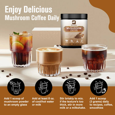 Mushroom Coffee 10 Mushroom Extract - Lion's Mane, Cordyceps, Reishi, Turkey Tail, Chaga, Maitake for energy and immune support - Smarsty