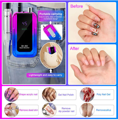 Professional Electric Nail Drill 45000RPM Low Noise Polisher - Smarsty