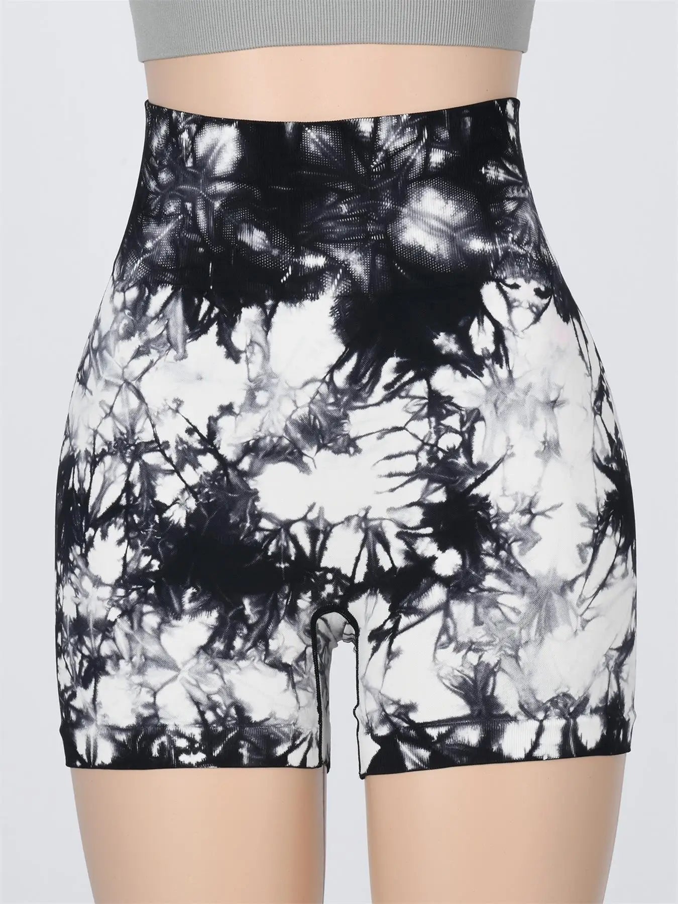 Women's Tie Dye Print Ruched High Waist Sports Shorts, Casual Comfy Breathable Seamless Skinny Shorts for Yoga Gym Workout - Smarsty