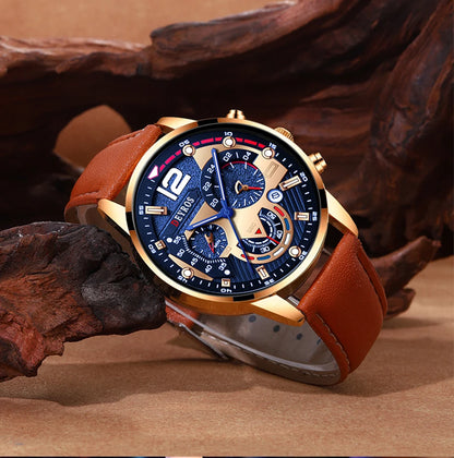 Luxury Men's Quartz Watch Set with Brown Leather Band - Smarsty