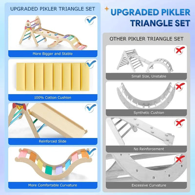 Pikler Triangle Set with Cushion 9in1 Climbing Toys for Toddlers 13 Inside Montessori Toddler Climbing Toys Indoor Large Wooden