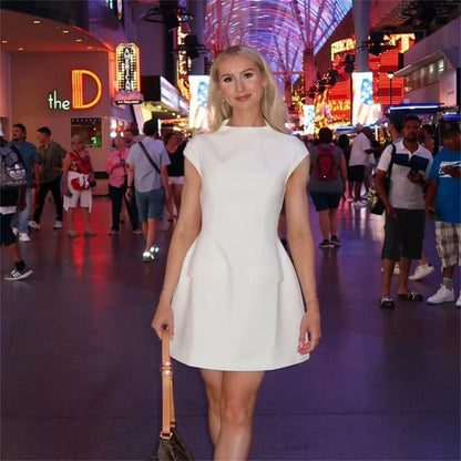 2025 Women‘s Sexy Slim Fit Hollow Mini Dress Spring New Y2K Sleeveless A- LINE Black Dress High Street Commute Elegant Dresses - Smarsty