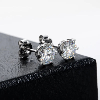 Moissanite Stud Earrings Sterling Silver VVS D Sparkle - Smarsty
