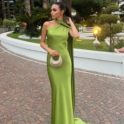 Elegant Women's Ribbon Long Satin Party Dress Halter Backless Sleeveless Female Dresses 2025 Summer Lady Solid Evening Gowns - Smarsty