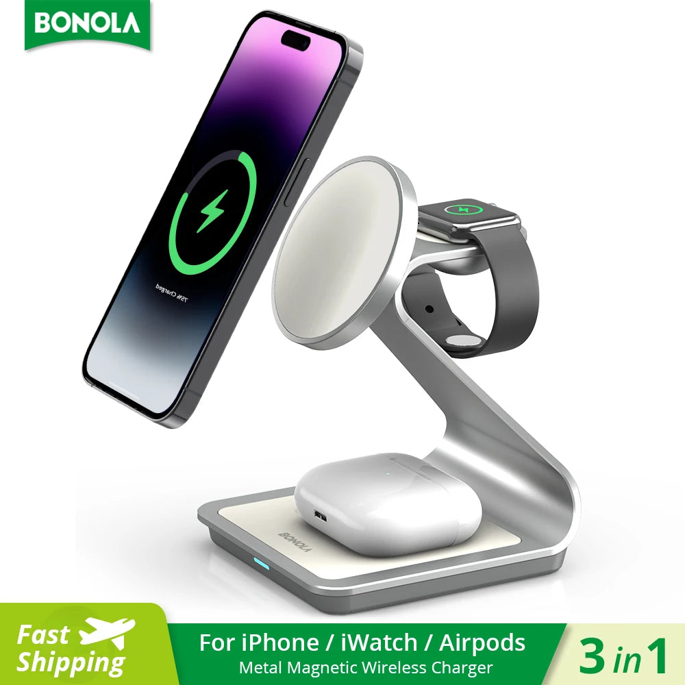 Magnetic Wireless Charger 3 in 1 Station for iPhone Watch - Smarsty