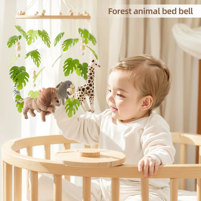 Baby Crib Mobile Rattle Toy For 0-12 Months Cartoon Felt Forest Animal Bed Bell Hanging Wooden Bracket Mobile Newbaby Rattle Toy by Smarsty