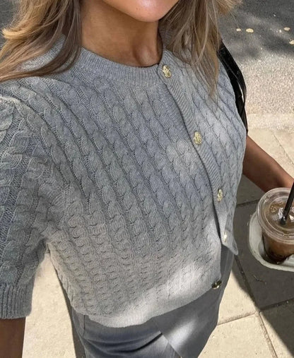 Trendix Women Winter Knit Cardigan Winter Street Fashion Patchwork Ribbed Short Sleeve Sweater Autumn Commute Knitwear Crop Top - Smarsty