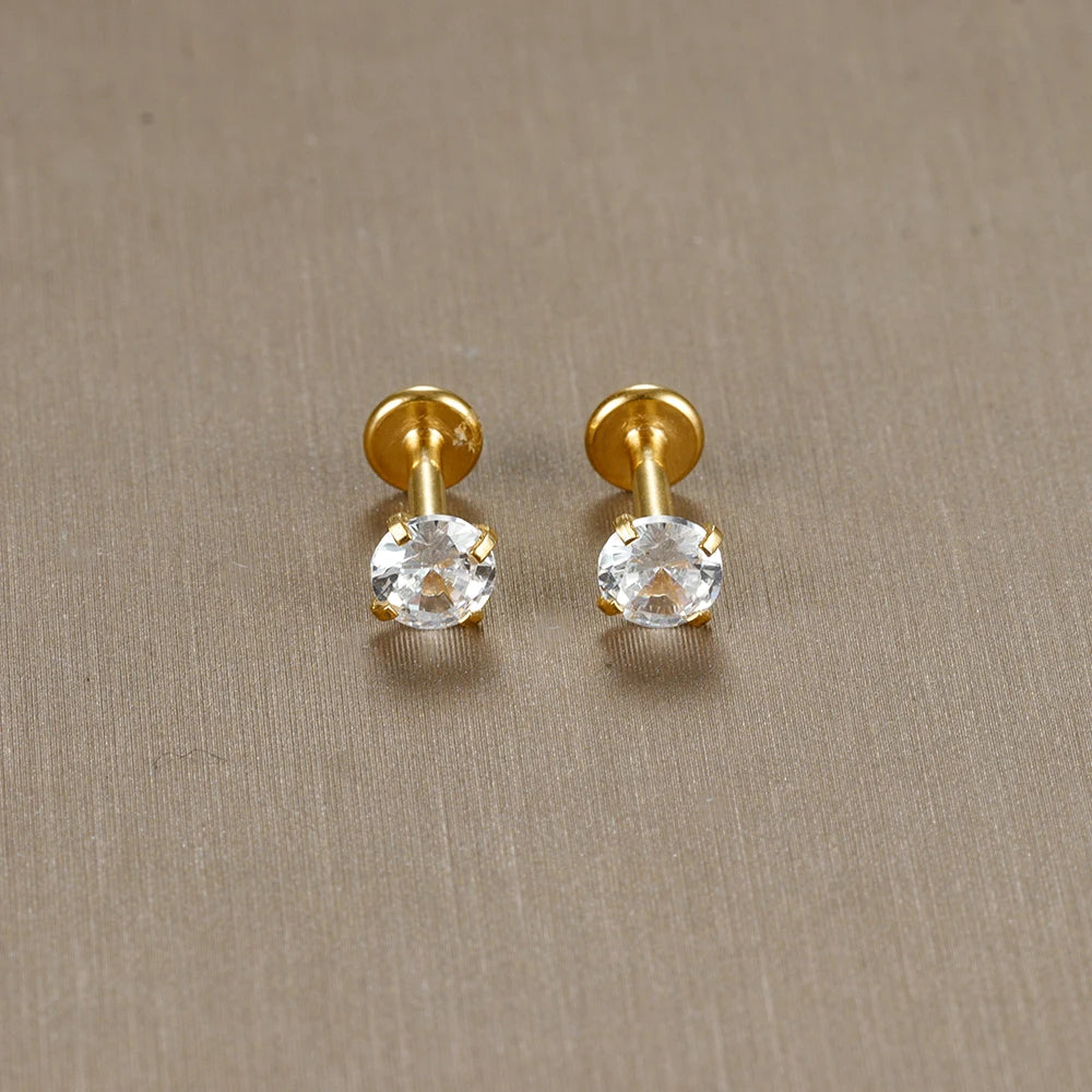 16G Surgical Steel Labret Stud Earrings Secure CZ Comfort - Smarsty