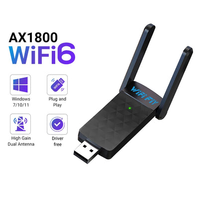 1800Mbps WiFi 6 USB Adapter 5G/2.4GHz USB3.0 Wi-fi Dongle Wireless 802.11ax Network Card High Gain Antenna For Windows 10 11 - Smarsty