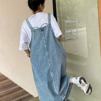 Spring Summer Denim Overall Dress Women Sleeveless Jeans Dresses Fashion Female Solid Slip Casual Loose Spaghetti Strap Dresses - Smarsty