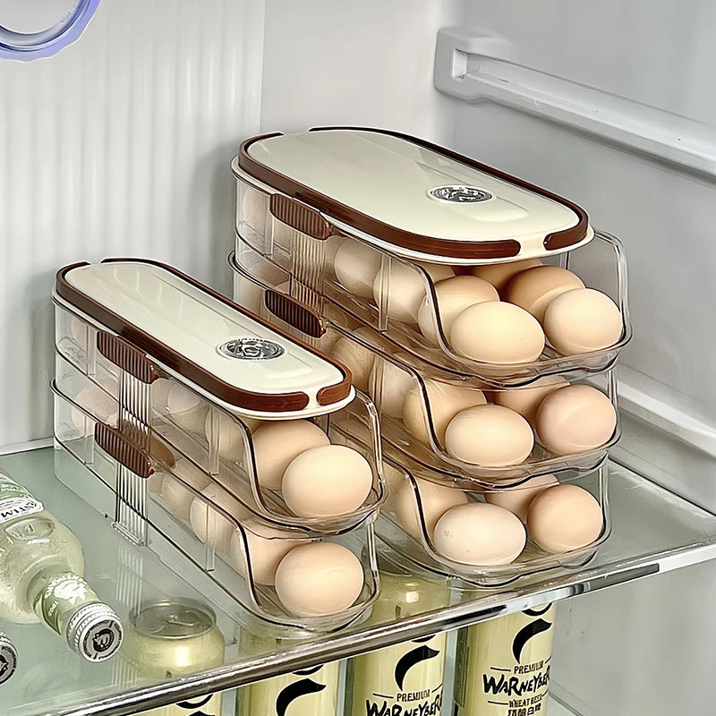 1PCS Home Refrigerator Egg Storage Box Automatic Rolling Eggs Holder Rack Egg Roller Organizer Kitchen Countertop Egg Shelf