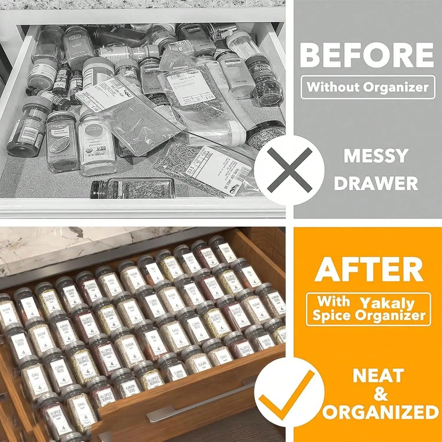 4/2 Layer Spice Drawer Organizer Adjustable Acrylic Spice Jars Rack Tray Expandable Seasoning Organizer Cabinet Kitchen Shelves