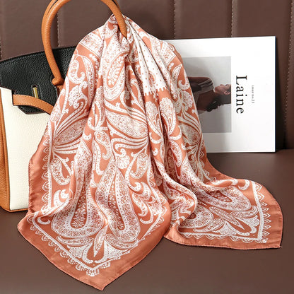 Bohemian Silk Square Scarf for Women Luxury Floral Print - Smarsty