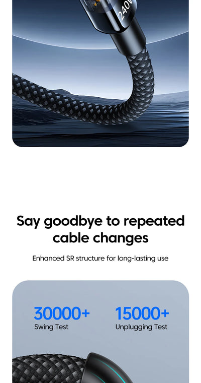 NNBILI USB C Quick Charging Cable 240W Nylon Braided Transparent Type C High-speed Charger Wire for Samsung Huawei Mi Data Line - Smarsty