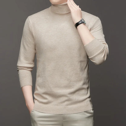 Autumn Mens High Quality Knitted Turtleneck Sweater Slim Fit Long Sleeve Anti-pilling Pullover Solid Color Trend Men Streetwea - Smarsty