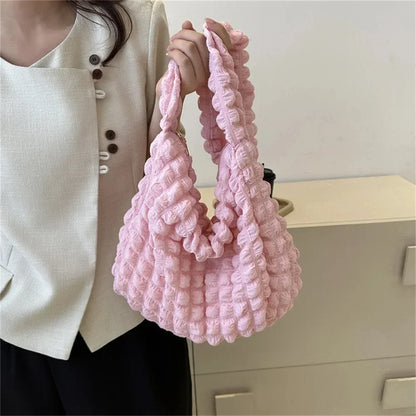 Crossbody Bag Pleated Embroidered Plaid Tote Large Capacity - Smarsty
