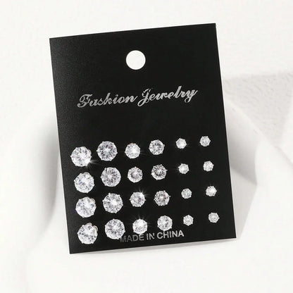 12 Pairs Zirconia Stud Earrings Gift Set Luxurious Shiny - Smarsty