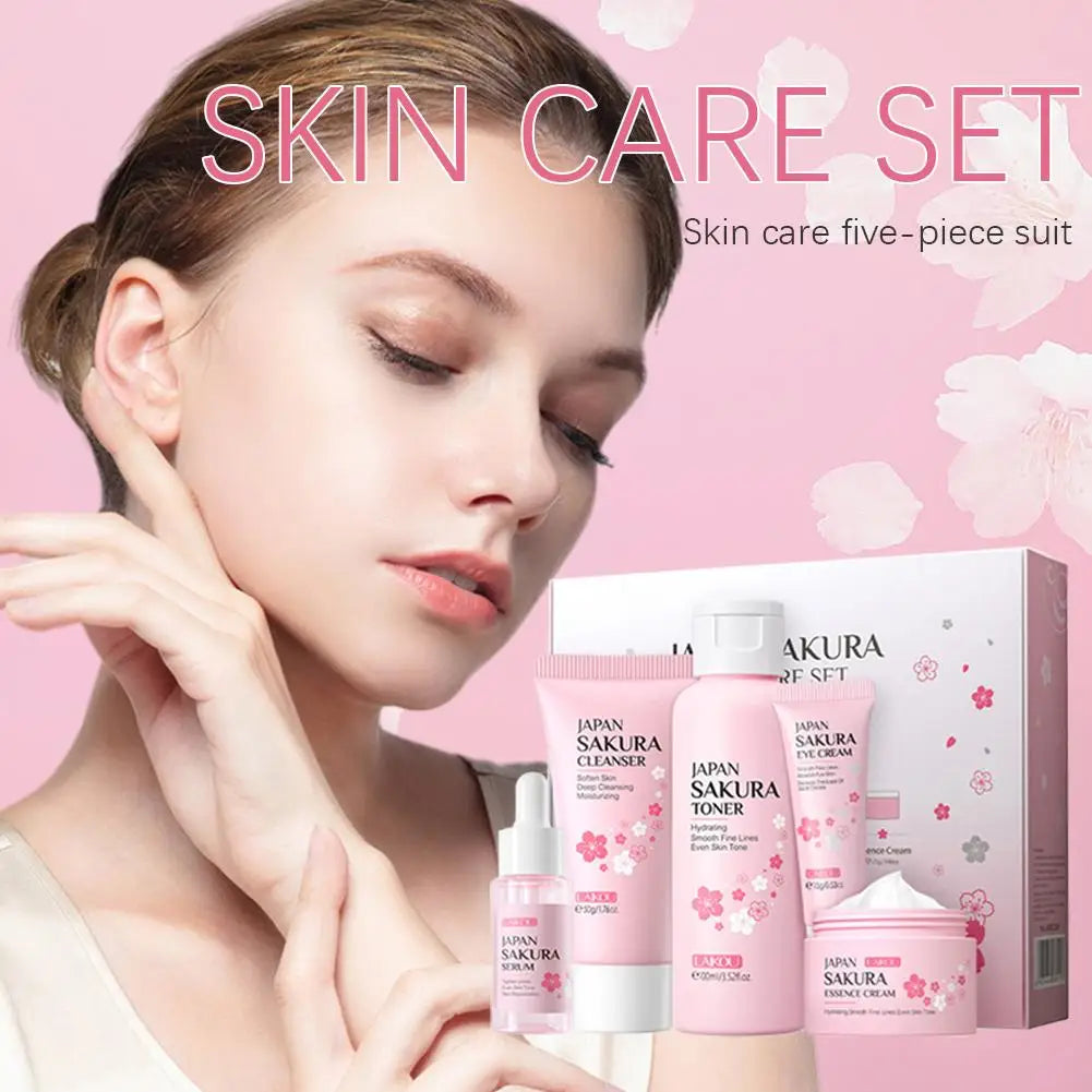 5/3pcs/Set Sakura Skin Care Sets Face Cream Serum Toner Facial Cleanser Sunscreen Eye Cream Gift Box Face Skin Care Set Product - Smarsty