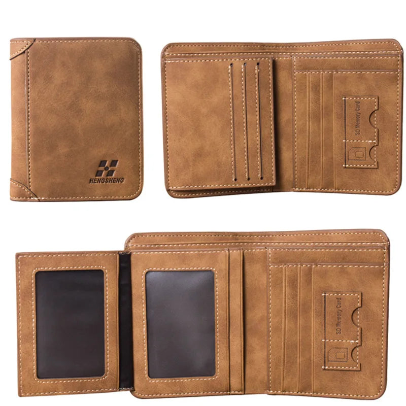 New Men Wallets Credit Card/ID Holder Vintage Brand Male Wallet High Quality PU Leather Photo Holder Foldable Short Men Purse