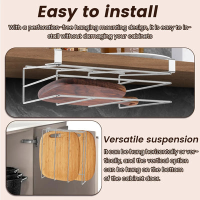 Under Cabinet Cutting Board Organizer Holder Kitchen Hanging Chopping Board Pot Lid Kitchenware Storage Rack Stainless Steel by Smarsty