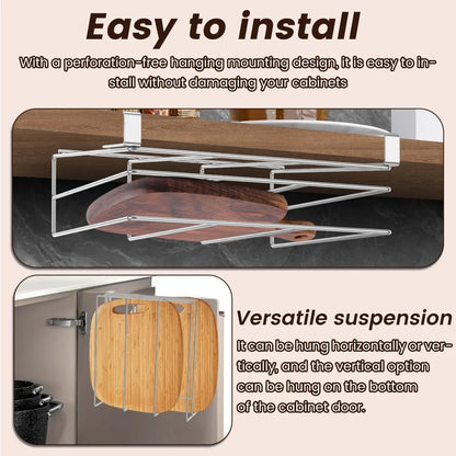 Under Cabinet Cutting Board Organizer Holder Kitchen Hanging Chopping Board Pot Lid Kitchenware Storage Rack Stainless Steel