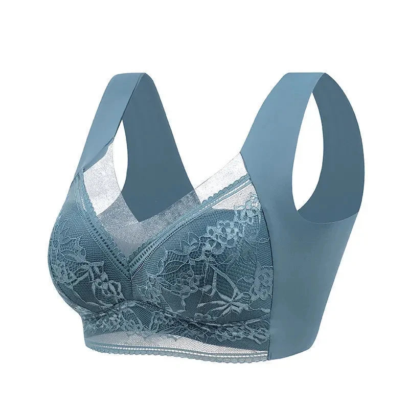 L-6L Women Large Bra Push Up Ice Silk Seamless upper Bralette Lace Wireless Summer Bras Plus Size Top Lingerie Underwear 15019 - Smarsty