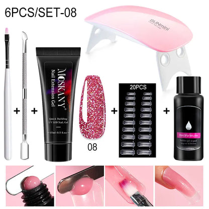 Poly Nail Gel Set With 6W LED Lamp For Beginners - Smarsty