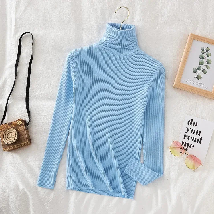 2025 Women Turtleneck Sweater Knitted Soft Pullovers Cashmere Jumpers Basic Solid Soft Sweaters Women Autumn Winter Casual Top - Smarsty