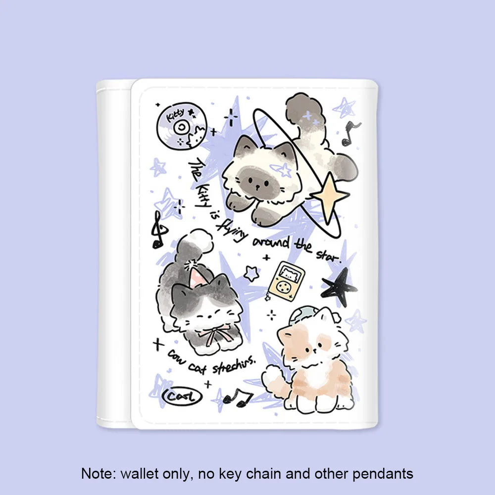 PU Leather Cute Women Wallet Coin Purse Simple 3 Folds Multi-card Slots Card Holder Cute Cat Dog Short Wallets for Girls - Smarsty