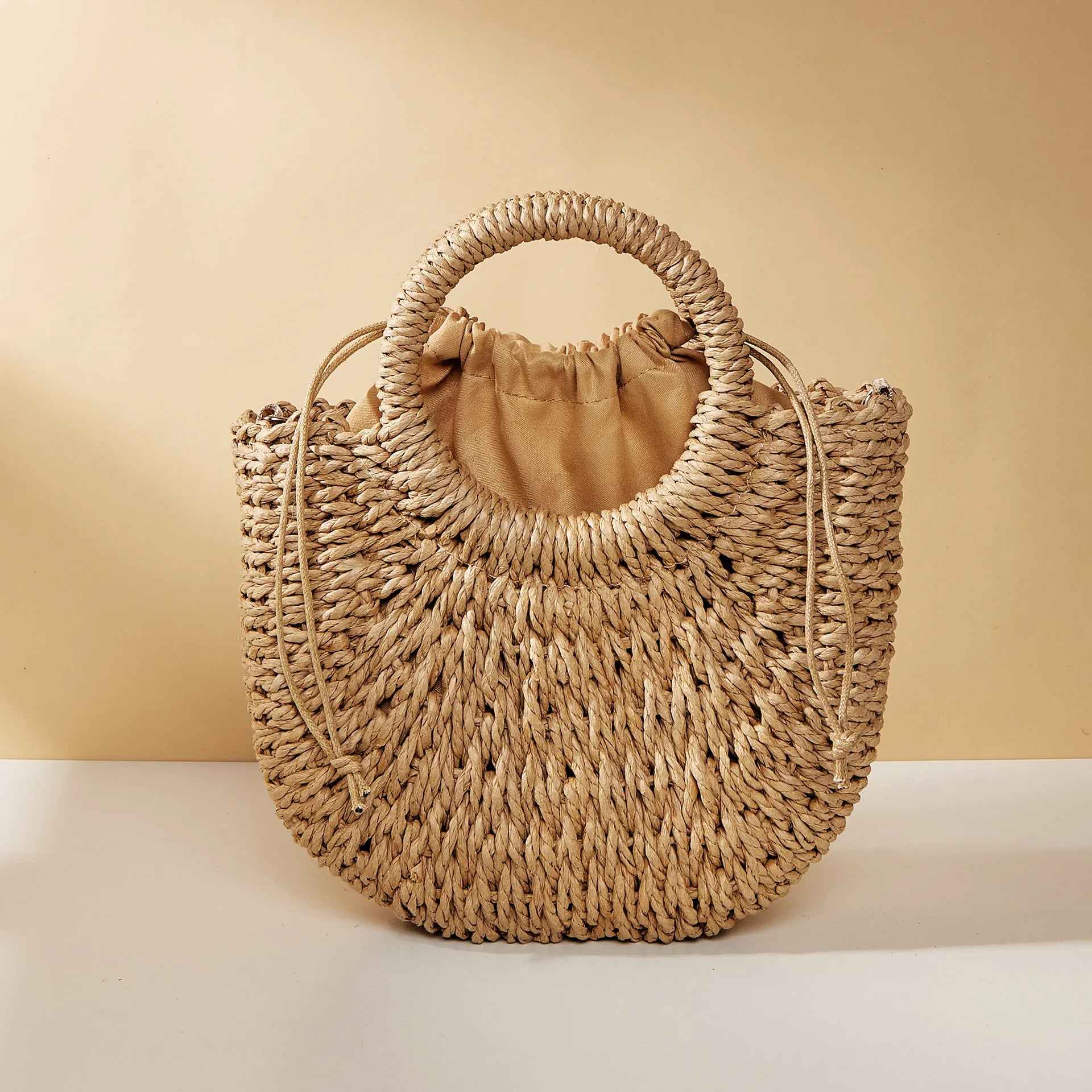 Handwoven Straw Rattan Half Moon Beach Bag Large Capacity - Smarsty