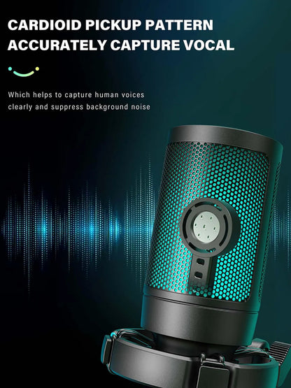 AmpliGame RGB USB Gaming Microphone with Mute Feature - Smarsty