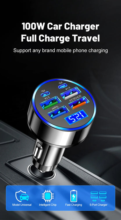 Ultra High Efficiency Car Charger With PD QC30 Six Ports - Smarsty