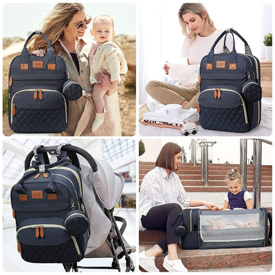 3 In 1 Diaper Bag Backpack Foldable Baby Bed Waterproof Travel Bag with USB Charge Diaper Bag Backpack with Changing Bed 3 types by Smarsty