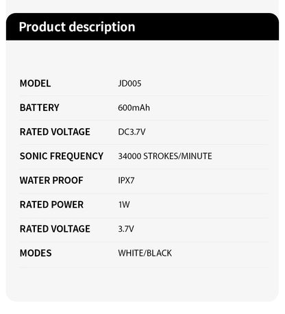Jianpai Black White Acoustic Electric Toothbrush with USB Charging - Smarsty