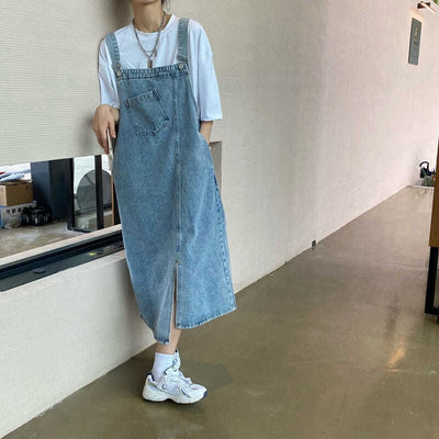 Spring Summer Denim Overall Dress Women Sleeveless Jeans Dresses Fashion Female Solid Slip Casual Loose Spaghetti Strap Dresses - Smarsty
