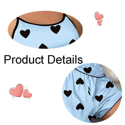 Women's Pajama Set Pajamas T-Shirts Shorts Pink Heart-Shaped Print Round Neck T-Shirt Ice Silk Top Comfortable Casual Summer ﻿ - Smarsty