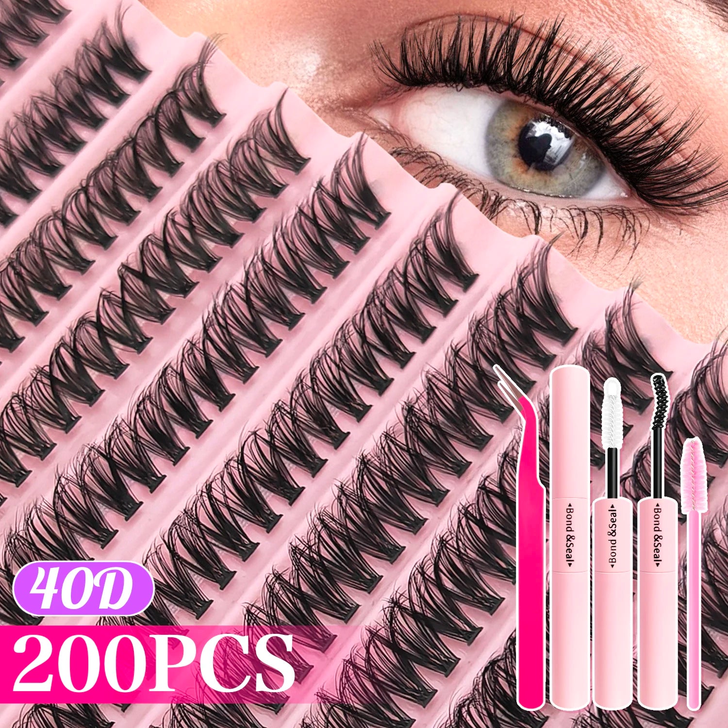 720/200pcs eyelash Extension Kit Fluffy Eyelash Extension kit with Lash Bond and Seal Lash Tweezers Thick Lash Clusters Wispy - Smarsty