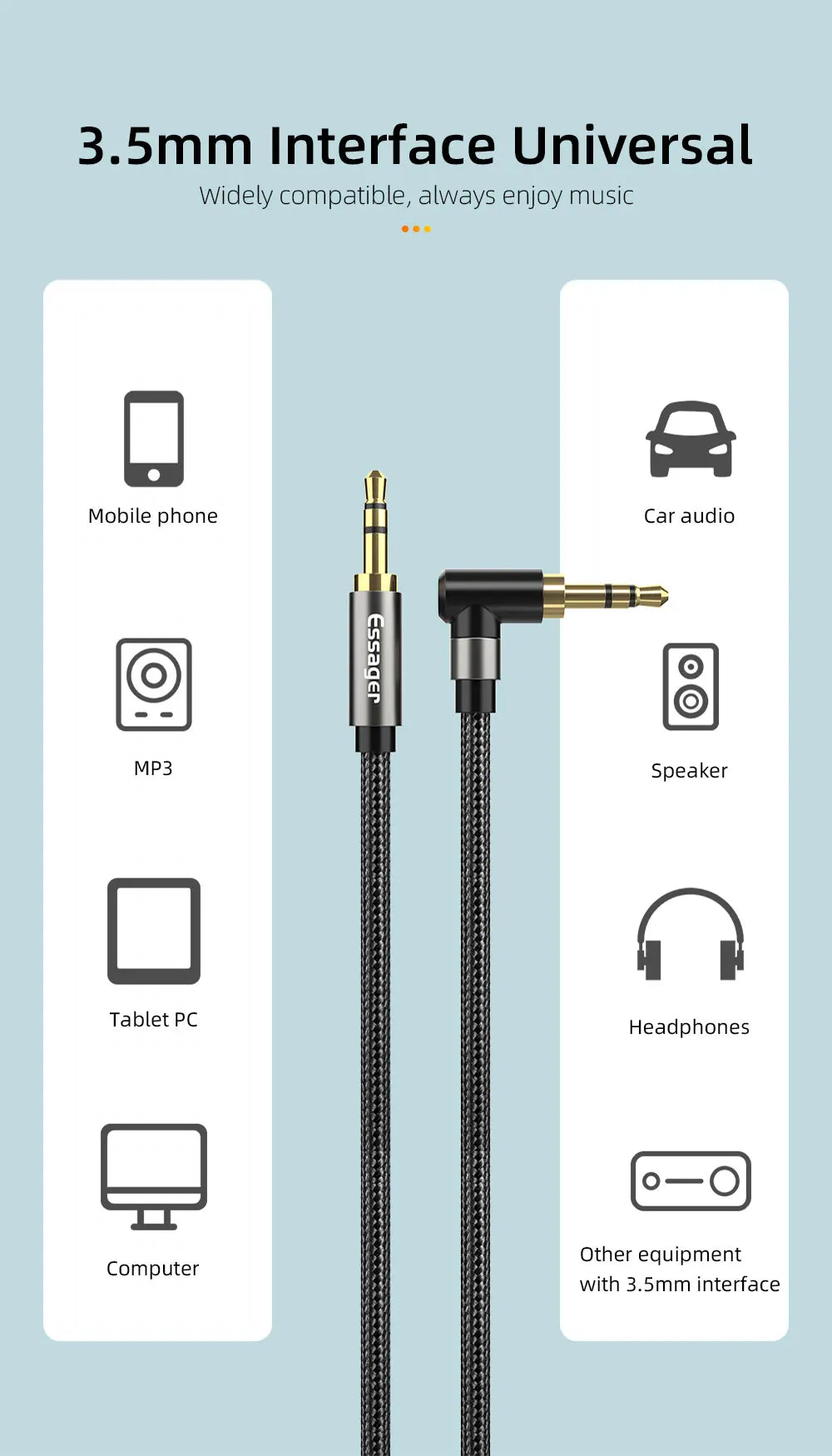 Essager 3.5mm Aux Audio Cable for Clear Sound - Smarsty