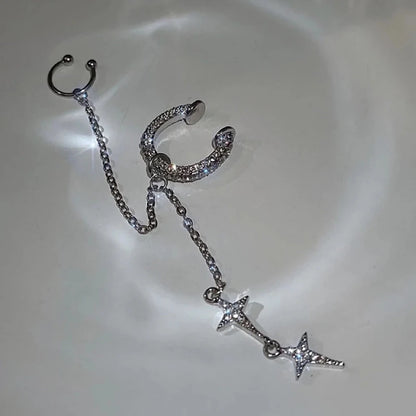 Shiny Silver Crystal Tassel Non-Piercing Ear Clip Earrings - Smarsty