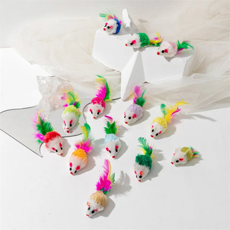 Rainbow Feather Mouse Toy for Cats with Rabbit Fur - Smarsty