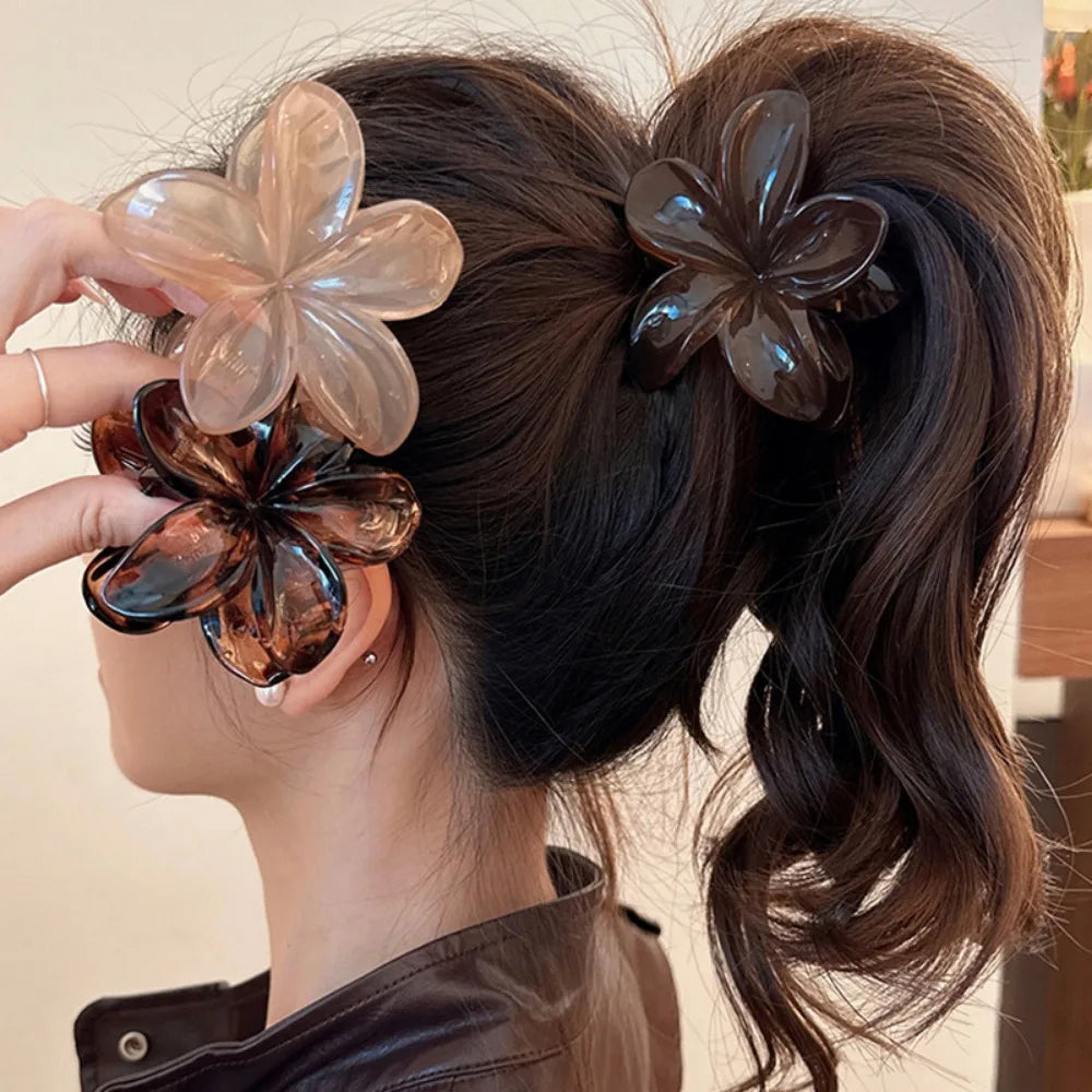 Large Flower Hair Clip Lightweight Mermaid Style Brown Beige - Smarsty