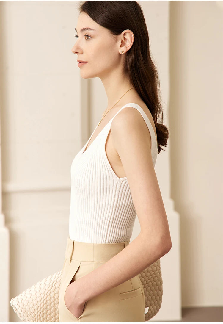 Amii Minimalism Summer New Women's Camisole Tops Office Lady Solid V-neck Sexy Slim Vest Girls Tank Streetwear Tops 12321058