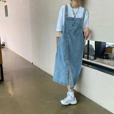 Spring Summer Denim Overall Dress Women Sleeveless Jeans Dresses Fashion Female Solid Slip Casual Loose Spaghetti Strap Dresses - Smarsty