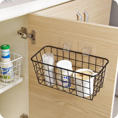 Punch-free Kitchen Cabinet Door Storage Box Iron Rack Wall-mounted Cabinet Plastic Wrap Rack Bathroom Refrigerator Rack by Smarsty