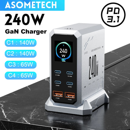 GaN Charger 6 Port USB C PD Desktop RapidChargeProMax - Smarsty
