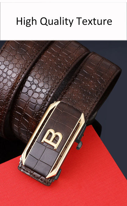 Crocodile Pattern Men’s Belt with Automatic Buckle - Smarsty